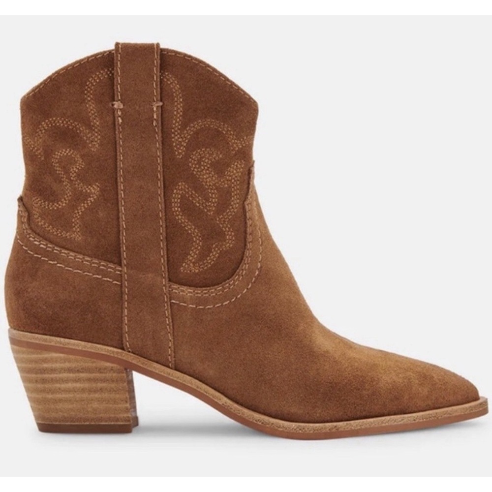 Dolce Vita Solow Western Booties Tan Suede Shoe Womens Size 8 Cowgirl NEW - Picture 9 of 9